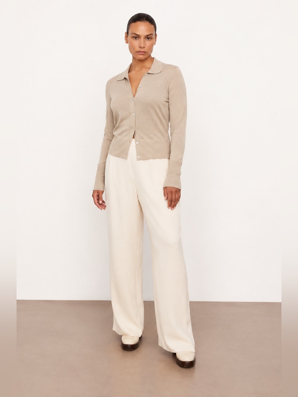New Vince Sz Sm Collared Button Cardigan